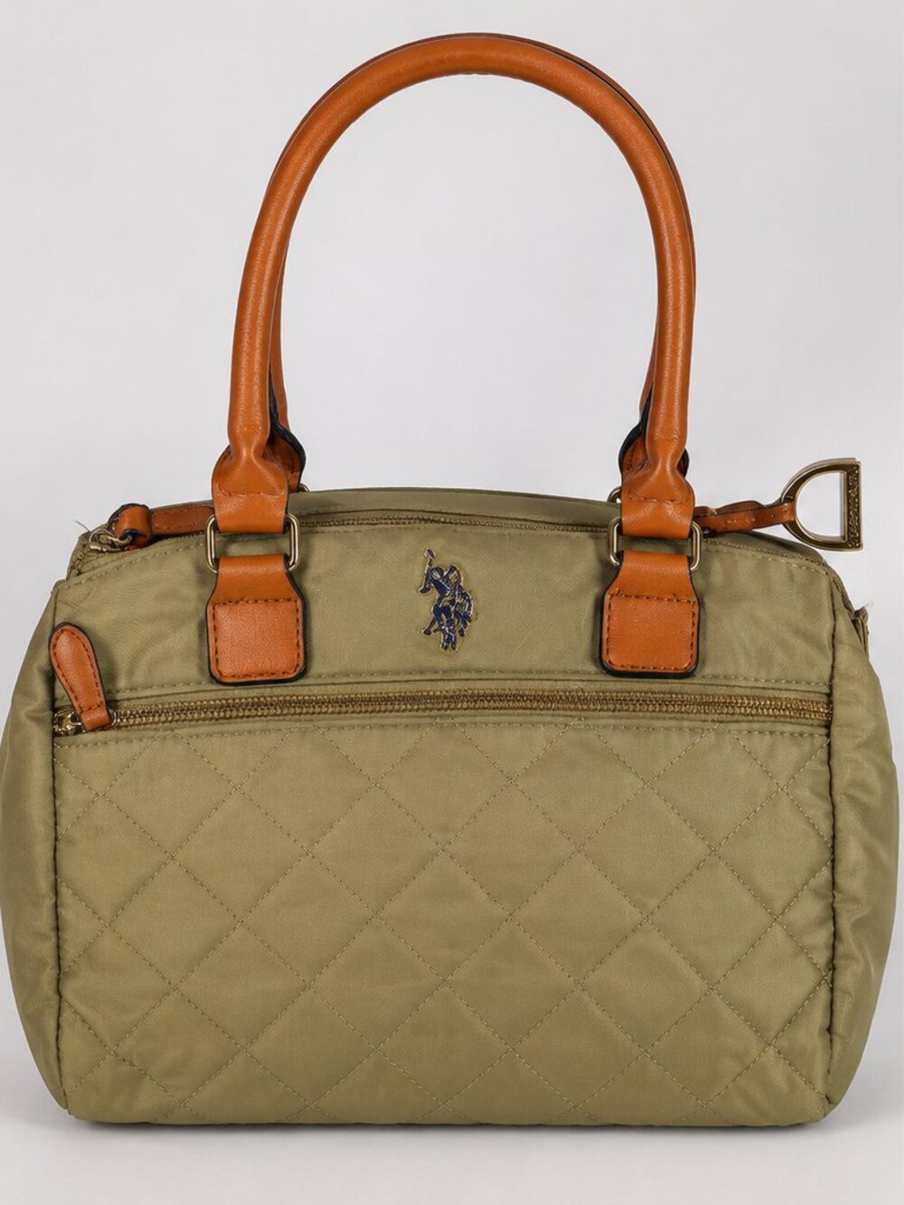 U.S. Polo Assn. Quilted Nylon Satchel Handbag Olive Tan